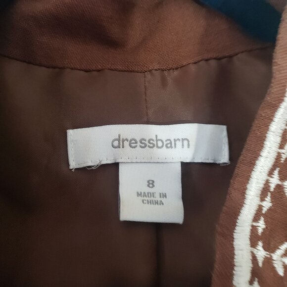 Dressbarn Brown Open Blazer Embroidered Womens Size 8 Linen Blend Casual Boho - Picture 4 of 7